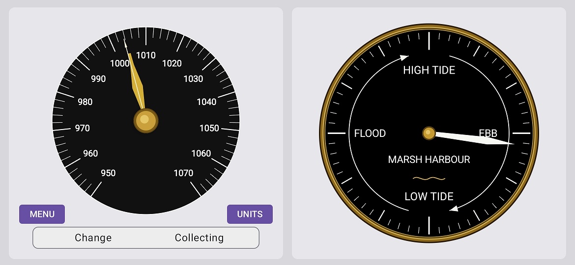 Marine Barometer Tide Clock set for Marsh Harbour